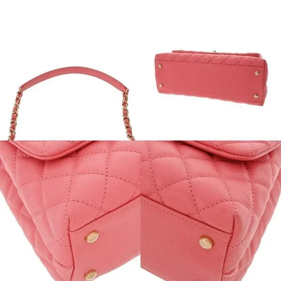 CHANEL Caviar Quilted Coco Chain Handle Flap Bag Pink Purse - Picture 9 of 12